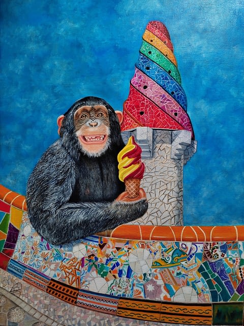 Peinture d'un singe souriant