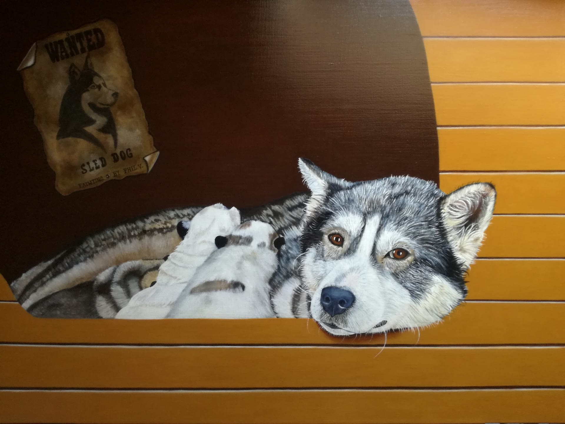 Peinture à l’huile de chien husky